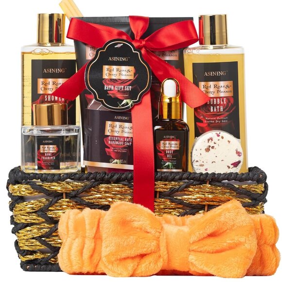 Birthday Gifts for Women Spa Gift Baskets for Women 14 Pcs Cherry Blossom & Ro